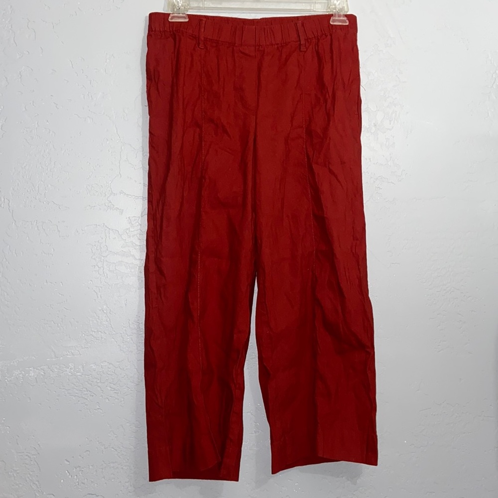J Jill Linen Stretch Elasticized Waist Crop Wide Leg Pants Size Medium